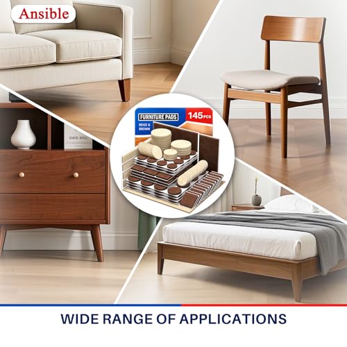 Ansible 145 PCS Felt Furniture Pads for Hardwood Floors - size: 145 PCS Brown & Beige