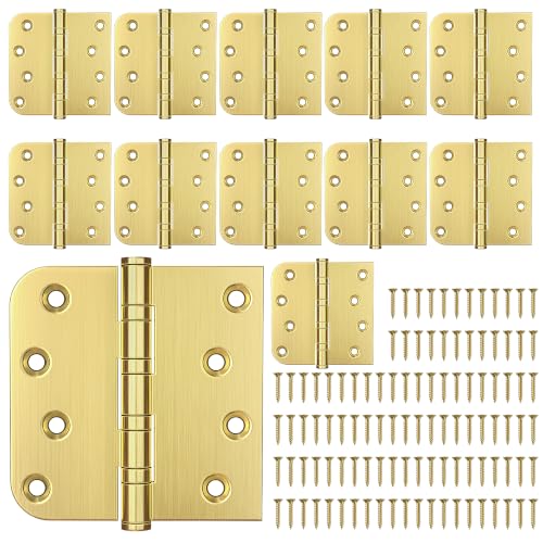 KOLET 4 Inch Gold Ball Bearing Door Hinges Square and 5/8'' Radius 12 Pack - color: Gold, size: 12 Packs