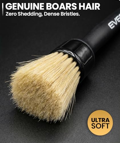 EVEO Car Detailing Brush Set - (3 Pack) Car Detailing Kit Interior, Car Interior Detailing Kit Car Detailing Brushes - Car Cleaning Brush, Car Detailing Brushes, Car Detailing Tools | Soft Boars Hair