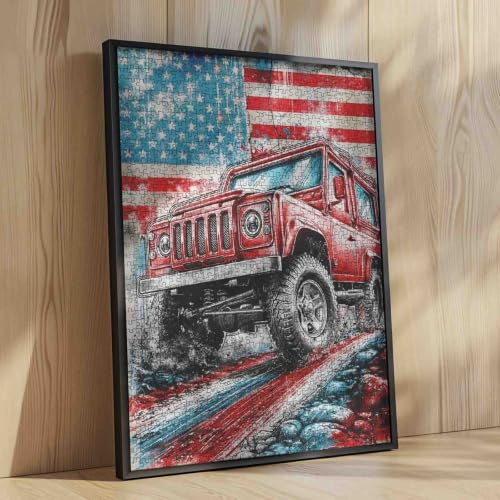 American Flag Truck Patriotic Jigsaw Puzzle 1000 Pieces for Adults - color: Sports 05