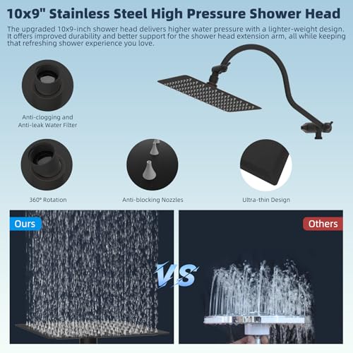 Hibbent All Metal cUPC Certified High Pressure Rainfall 10'' Shower Head - color: Oil Rubbed Bronze, style: Square 10''
