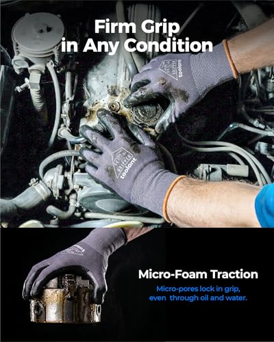 toolant Microfoam Nitrile Work Gloves with Grip, 6 Pairs, Black, X-Large - color: Black-6pairs, size: X-Large
