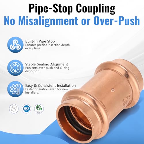 (8-Pack YVSKM) 3/4 Inch Press Fittings Assortment Kit – 2 Tee + 3 Coupling + 3 Elbow with Stop, Zero Lead, Fits 3/4" Pipe Systems for Water Lines, Heating Loops, Repair & Upgrade Projects - style: 3/4 Inch 8-Pack