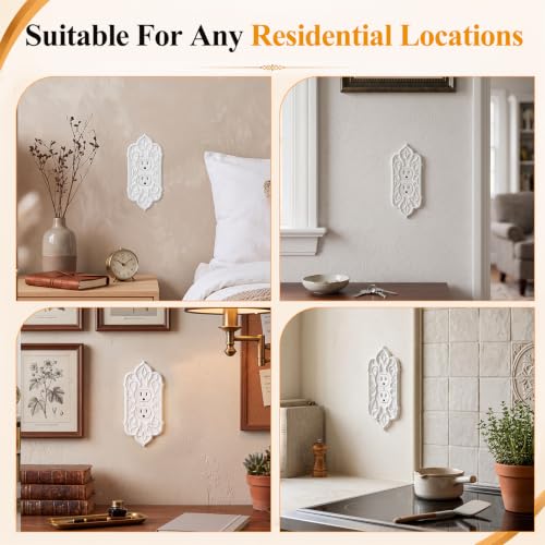 2 Pcs Baroque Decorative Duplex Outlet Covers, White Plastic - style: Outlet Cover