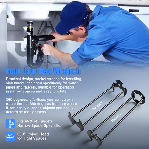 2 Pcs Multifunctional Sink Wrench Set, 11-in-1 Basin Faucet Tool