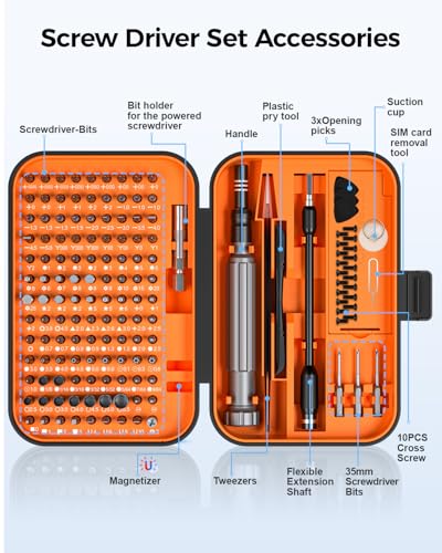 Precision Screwdriver Set, SOONAN 150 in 1 Electronics Tool Kit with 120 Bits Magnetic Screwdriver Set & 30-bit Repair Tool for Computer Phone Watch Camera Laptop, Orange - size: 150-IN-Orange