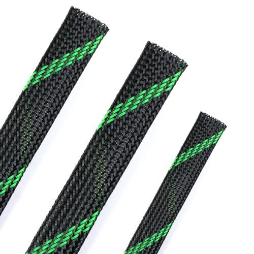 25ft PET Expandable Braided Cable Sleeve 1/2inch(12mm) Pet Braided Cable Sleeve for Audio Video Device Wire Automotive Wire (Black Green) - color: Black Green, size: 12mm"(1/2 inch)