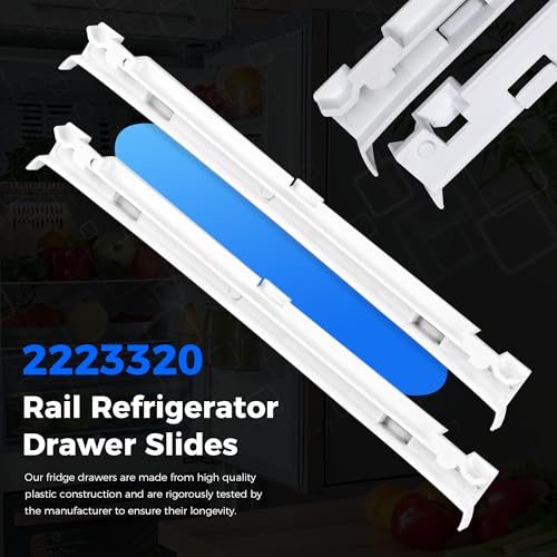 Romalon 2-Pack 2223320 Track Refrigerator Crisper Drawer Slide Rail Fit for Whirlpool Kenm0re Refrigerator Pan Slide Replace Number 1016208, AH869557, EA869557, PS869557 - a Set of Rails