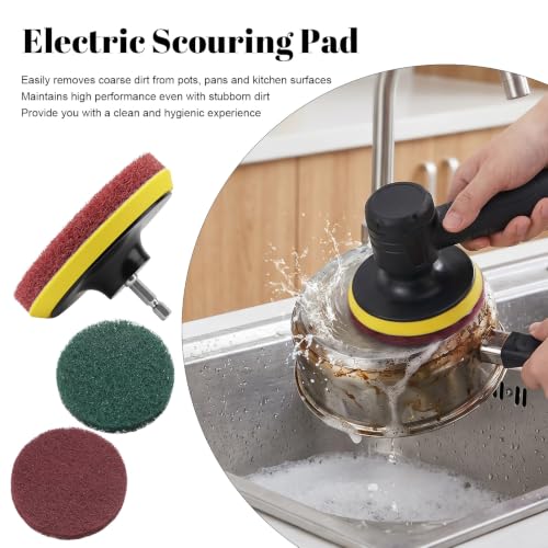 4 Inch Drill Attachments for Cleaning, 3.9" Scrub Brush Set with Red & Green Pads Drill Brush Power Scouring Pads for Kitchen Bathroom Household Cleaning