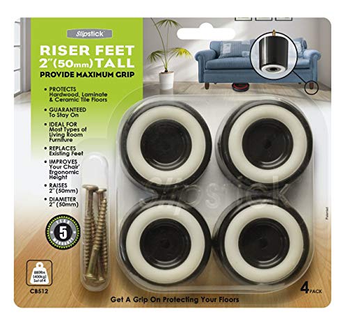 Slipstick CB512 2 Inch Tall Floor Protector Furniture Legs with Non Slip Rubber Grip (Set of 4) 2" Wide x 2" Height - Black Plastic - size: 2" Tall (4 Pack)