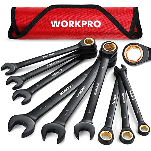 WORKPRO 9-Piece Anti-Slip Ratcheting Combination Wrench Set, SAE 1/4"-3/4" - style: SAE
