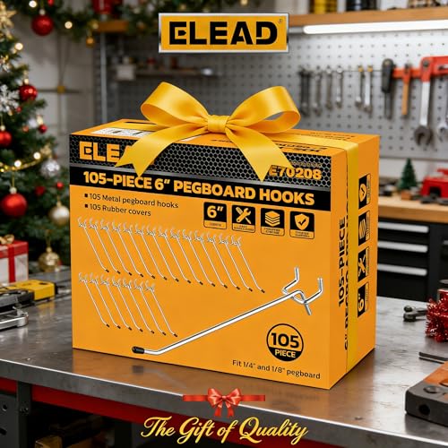 ELEAD 105-Piece 6 Inch Pegboard Hooks, Heavy Duty Peg Board Organizer Accessories, Peg Board Tool Hangers Fit for 1/4" and 1/8" Pegboard Hanging Tools Garage, Workshop, and Craft Storage - style: 105-Piece 6 Inch
