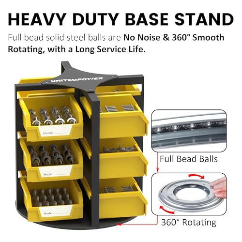 UNITEDPOWER Rotating Storage Bins, Tool Organizer, Hardware Crafts, Small Parts, Nuts and Bolts, Revolving 12 Bins Storage for Workshop, Shed, Garage, Home