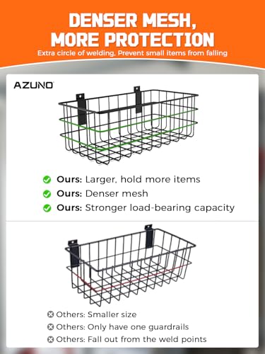 AZUNO 4 Pack Slatwall Baskets Set, Heavy Duty Metal Slat Wall Accessories Wire Baskets, Hanging Storage Organizer for Garage, Shop, Retail Display, Fits Standard Slatwall Panels - size: 4 Wire Baskets