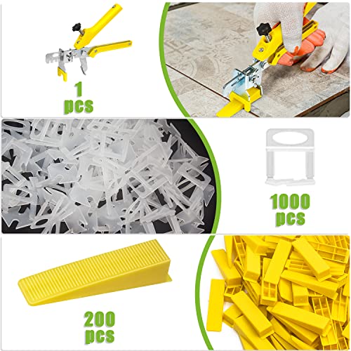 Tile Leveling System 1/8”Kit, 600pcs Tile Leveler Spacers Clips+200pcs Reusable Wedges+1pc Tile Pliers for Wall/Floor Tile Adjustment, Tile Leveler Tool Set for Tile & Stone Installation(1/8",Yellow) - size: 1/8"