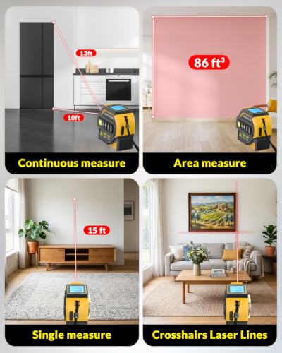 TEPU Laser Tape Measure 4-in-1, 197FT Laser Distance Meter with 16FT Tape - color: Yellow-black