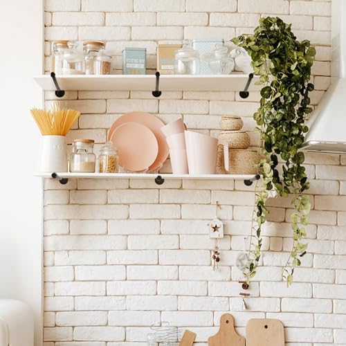 6 Pack Pipe Shelf Brackets 8 Inch, Industrial Iron Pipe Floating Shelves Bracket Heavy Duty Metal Shelving Brackets for DIY Shelves - size: 8 inch - 6 Pack