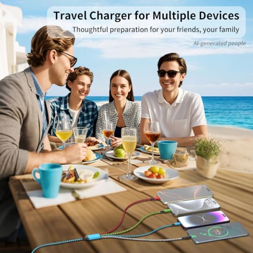 4 in 2 Multi Charging Cable, USBA/C Universal Charging Cords 2 Pack 5FT - color: Green&Red&Blue&White