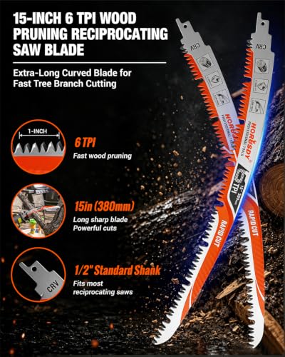 15 Inch Reciprocating Saw Blades, 5 Pack, 6TPI Japanese Teeth Arc Edge CR-V Steel Pruning Saw Blades for Tree Trimming and Wood Cutting, with Storage Case - style: 5-Pc 15" New Version