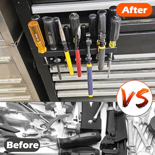 ULIBERMAGNET Magnetic Screwdriver Holder Rack,Heavy Duty Magnetic Pliers Holder,Tools Organizer Rack for Screwdriver, Plier, Shears,Magnetic Mount Tools Rack for Garage,Tool Cart,Pegboards,Workbench - style: Black Magnetic Screwdriver Rack