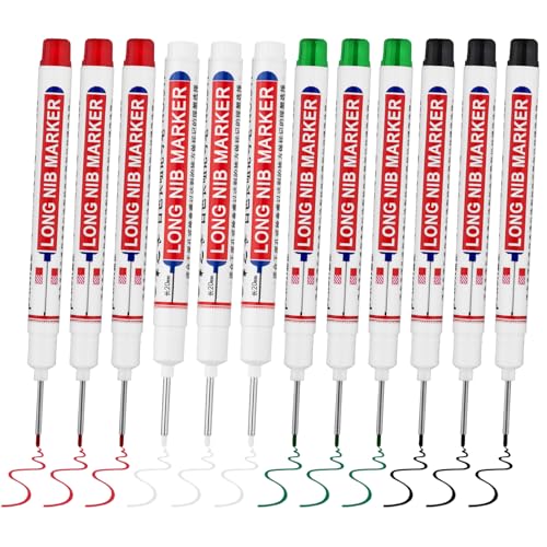 12 PCS Long Head Deep Hole Marker Pens,20mm Long Nib Marker, Longs Nose Markers, Waterproof Construction Markers Marking Tool,Permanent Markers Carpenter Ink marker Pens,Metal marking Pens03 - color: 12PCS-20MM-Red/White/Green/Black