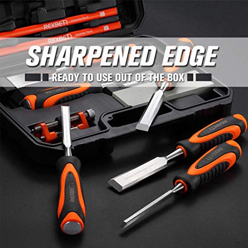 REXBETI 10pcs Wood Chisel Set, Heat-Treated Cr-V Alloy Blades Chisel Set