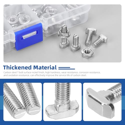 Glarks 80pcs M5 T Slot Drop-in Bolt with Hexagon Flange Nut Set, 10/12/16/20MM Hammer Head T-Bolt, T Shape Stud Sliding Screw, T Screw Stud for European Standard 20 Series Aluminum Profile - size: M5