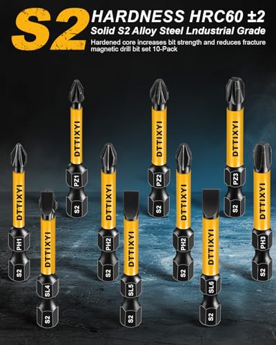 Magnetic Screwdriver Bit Set, 10 PCS, 2 in, 1/4 in Hex, PH/PZ/SL - style: 10 PCS, 2 in, PH/PZ/SL
