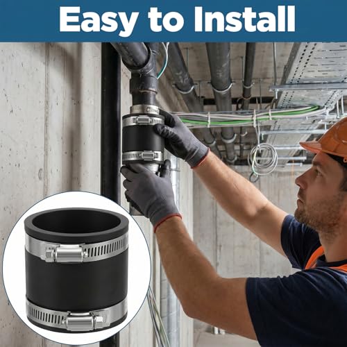 4 Pcs 2-1/2 Inch Dust Control Flex Cuffs with Stainless Steel Hose Clamps, Flexible Rubber Connector for Plastic and Copper Plumbing Connections(2-1/2 Inch)