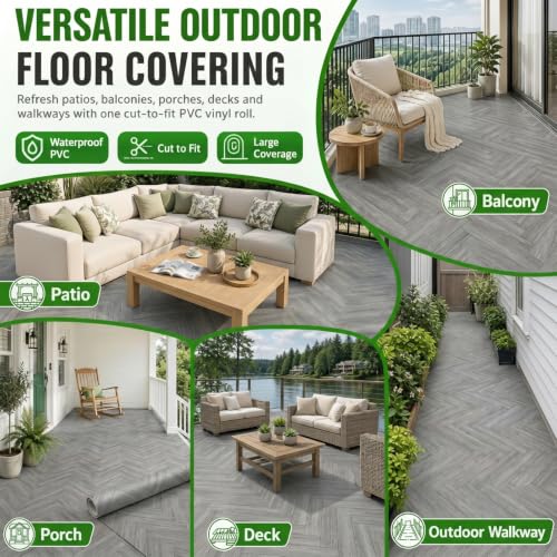 Vinyl Flooring Roll, Gray Wood Grain, 3.28' x 32.8' 107.6 sq ft