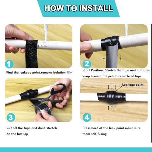 Self Fusing Silicone Tape 1 in x 16.4' Black Waterproof Rubber Leak Proof Sealing Silicone Rubber Self-amalgamating Tape for Emergency Hot and Cold Water Pipe Repairs and Tool Fixation - size: 1 Roll - 16.4 ft - Black - 20 mil Thickness