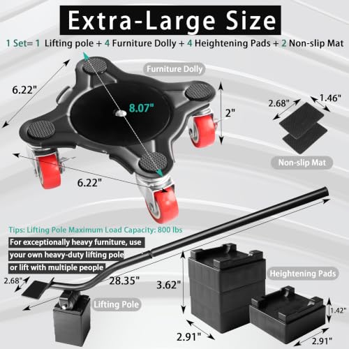 Carbon Steel Furniture Dolly Moving, 2200LBs Capacity Heavy Duty - size: XL 550 lbs each (2,200 lbs total for 4)