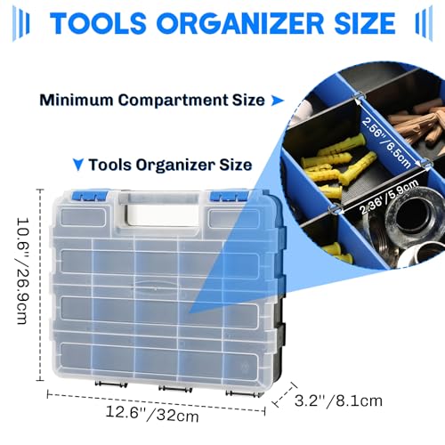 Small Parts Organizer Storage Case Tools Box 34-Compartments - color: Blue