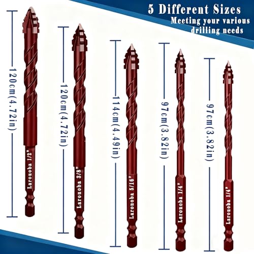 10pc Red Serrated Eccentric Masonry Drill Bit, Serrated Concrete Drill Bit Set for Ceramic Tile Brick Glass Plastic Marble and Wood (3/16” to 1/2”). - color: Red
