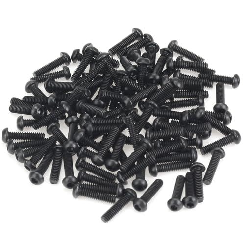 105 Pieces M2 x 8mm Button Head Socket Cap Screws, Thread Pitch 0.4mm, Sutemribor M2 Black Screws, 10.9 Grade Alloy Steel, Black Oxide Finish, Fully Threaded - size: M2 x 8mm, style: Button Head
