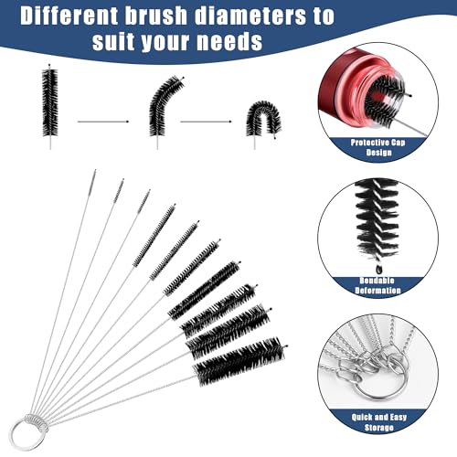 12Pcs Glass Tube Pipe Cleaners Brush Kit,Long Nylon Straw Brush
