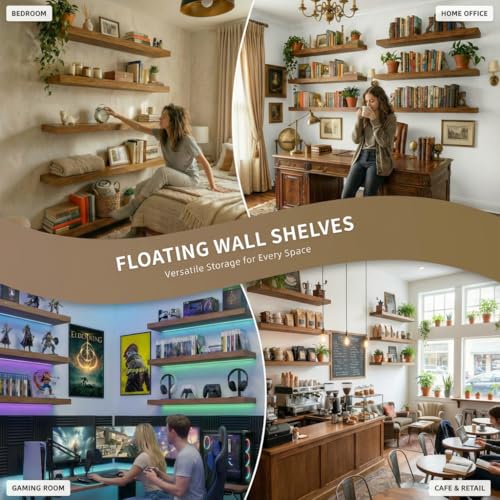 ROGMARS 36 Inches Long Walnut Floating Shelves - color: Walnut, size: 36 Inch set of 6