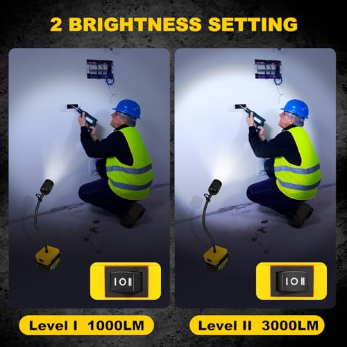 LED Rechargeable Work Light Compatible with Dewalt 20V Battery - 30W 9000LM - color: Black