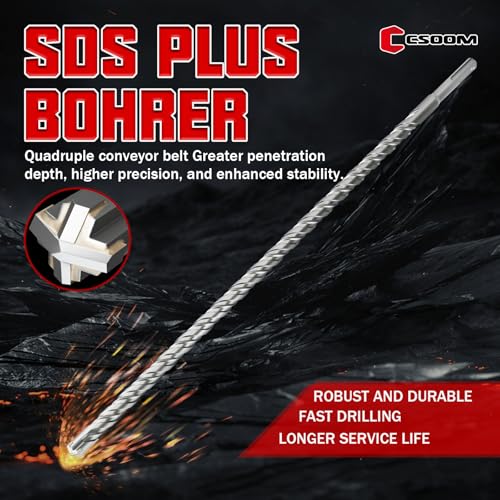 CSOOM SDS Plus Rotary Hammer Drill Bit 1/2"x18.11", Professional Concrete Drill Bit for Concrete, Brick, Stone and Cement Walls - size: 1/2"x18.11"