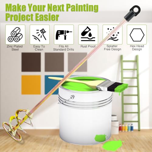 Paint Mixer for Drill - Drill Paint Mixer Works with Any Drill Bit - Rust-Proof Paint Stirrer for Drill - Paint Stirring Drill Attachment for 1-5 Gallon Bucket - Drill Mixer for Paint, Resin & Epoxy