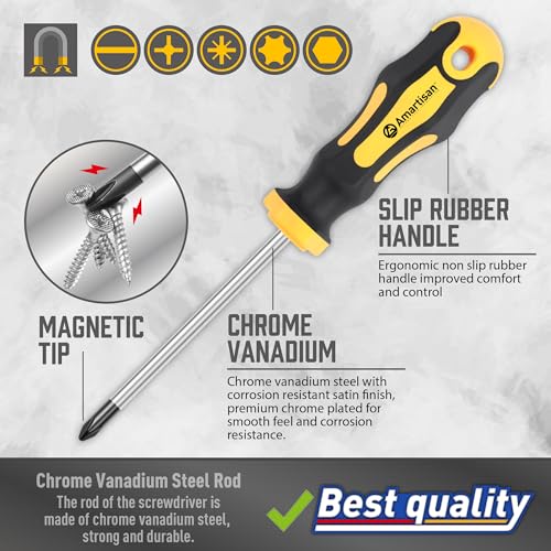 Magnetic Screwdrivers Set with Case, Amartisan 43-piece Includs Slotted, Phillips, Hex, Pozidriv,Torx and Precision Screwdriver Set, Magnetizer Demagnetizer Tools, Tools for Men - style: 43-piece Screwdrivers Set