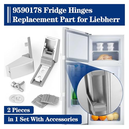2 Pieces of 9590178 Fridge Hinges Replacement Part for Liebherr Freezer 9590124, 9590190 Hinge Set Door Handle Stainless Steel Door Repair Kit - 2 Years Warranty