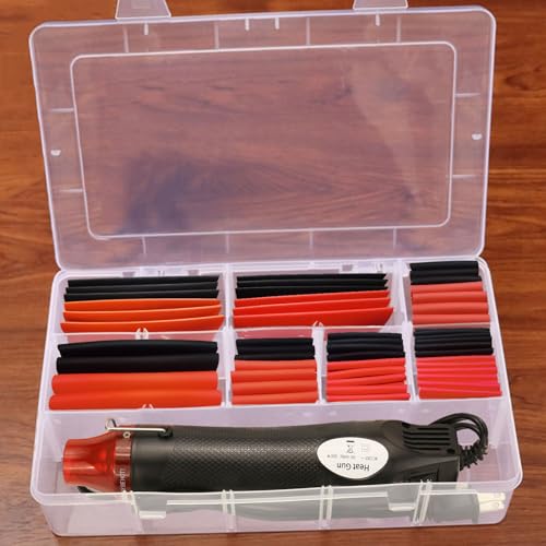 Heat Shrink Tubing Kit + 300W Mini Heat Gun for Shrink Tubing – 240pcs 3:1 Ratio Adhesive Lined Waterproof Heat Shrink Tubing for Wire Shrink Wrap - size: Shrink Ratio 3:1 & with case
