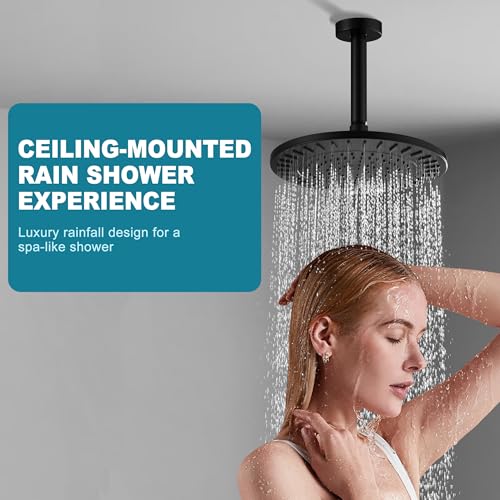 BRIGHT SHOWERS Shower Arm with Flange for Rainfall Shower Head, 6 Inch Ceiling Mount Straight Arm, Replacement Extension Pipe, Heavy-Duty Stainless Steel, Rust-Resistant, 1/2" NPT, Matte Black - color: Matte Black, style: 6 Inch