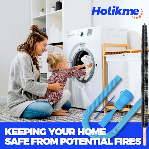 Holikme Dryer Vent Cleaner Kit, Vacuum Hose Attachment, 2-Piece, Blue | Adjustable Cable Tie for Easy Attachment, Flexible Lint Brush Removes Lint from Dryer Lint Screens and Tight Spaces - color: Blue