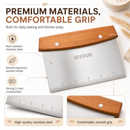 Bench Scraper and Dough Cutter, Stainless Steel Bread Cutter | Measurement Marks, Kitchen Tool for Flat Top Grill, Bread, Pizza and Baking