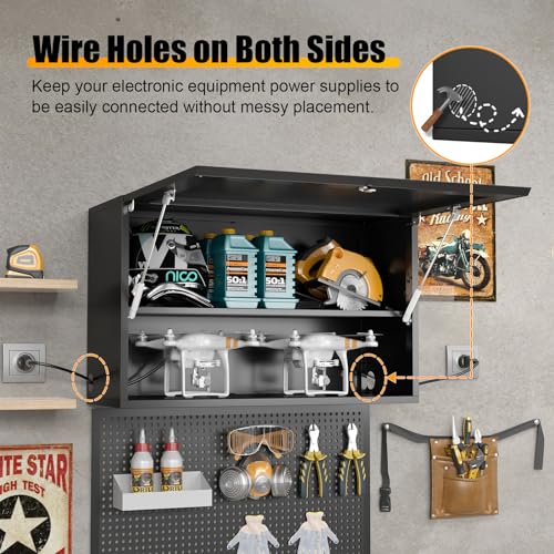 Garage Wall Cabinet, Metal Tool Cabinet with Lock&Adjustable Shelf - color: Black