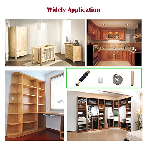 300Pcs 3-in-1 Furniture Connecting Hardware Cam Lock Fasteners Kit,Cam Fitting & Wood Dowel Pins & Pre-Inserted Nut Cam Locks for Furniture Crib Cabinet Drawer Wardrobe Splicing