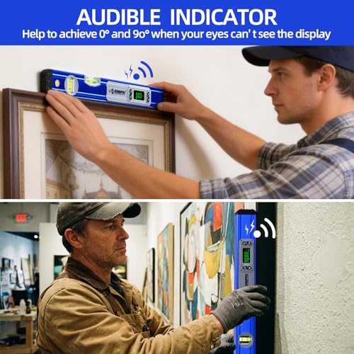 16Inch Digital Level with LCD Display - Aluminum Angle Finder 90°/180°Bubbles with Auto Ligth Up, Inclinometer with Magnetic & Audio Indicator for Woodwork & Home Drainage Leveling.