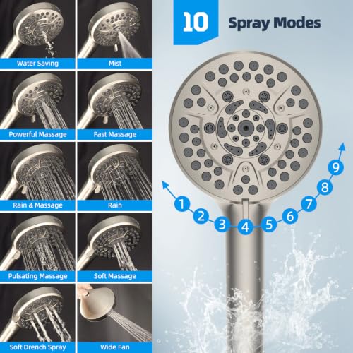 Hibbent All Metal High Pressure Shower Head, 12'' Rainfall Shower Head - color: Brushed Nickel, style: Round 12''